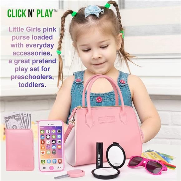 Little Girls Purse, Pretend Play Purse 20 Piece Set, Toys for Girls 3+ - Picture 2 of 6